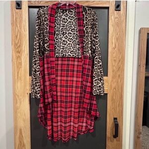 Crazy Train Red Plaid and Leopard Cardigan